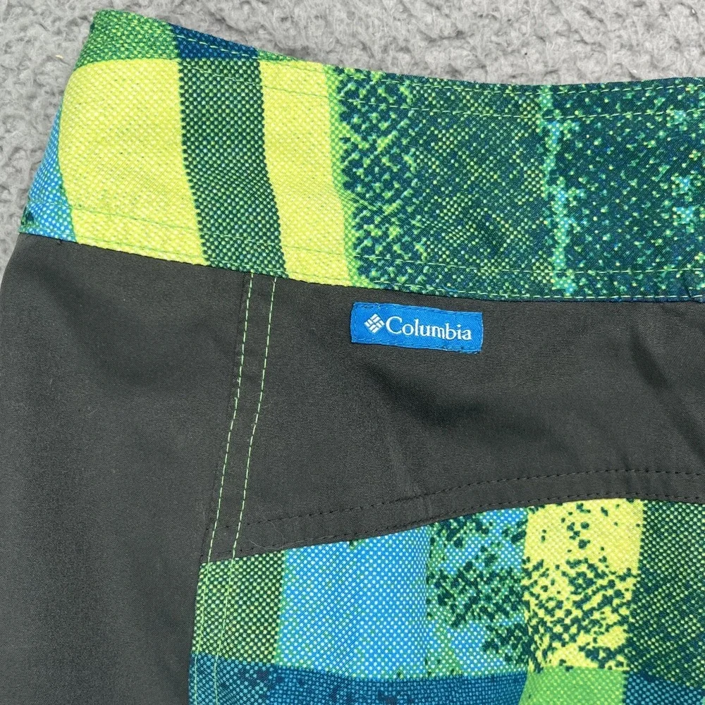 Columbia Board Shorts Men's 36 Print Blue Swim Trunks Surf 90s Plaid Omni Shield
